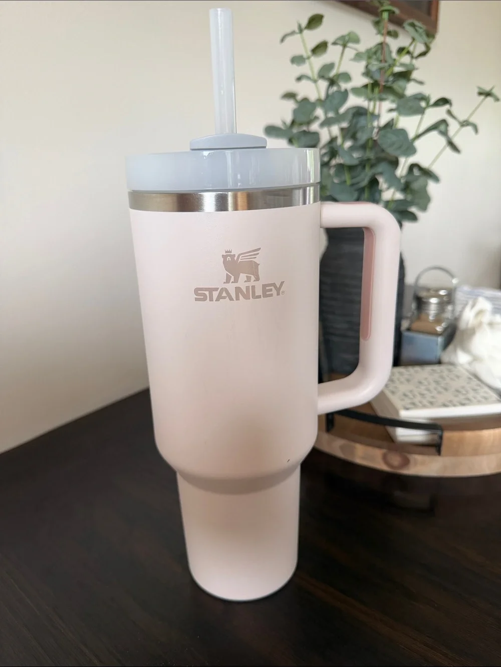 Stanley Pale Pink Insulated Travel Tumbler with Handle and Straw